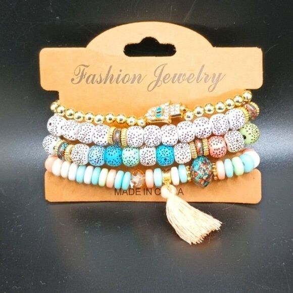 Pastel Beaded evil eye protection charm multi-layer bracelet - Picture 3 of 3